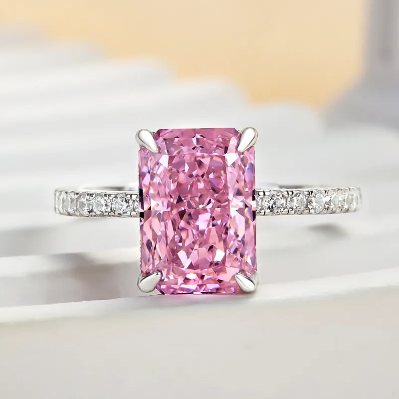 3.5 Carat Radiant Cut Pink Simulated Diamond Ring – Sterling Silver