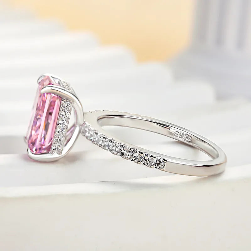 3.5 Carat Radiant Cut Pink Simulated Diamond Ring – Sterling Silver