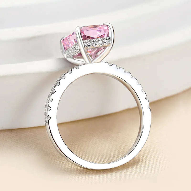 3.5 Carat Radiant Cut Pink Simulated Diamond Ring – Sterling Silver