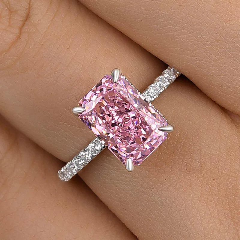 3.5 Carat Radiant Cut Pink Simulated Diamond Ring – Sterling Silver