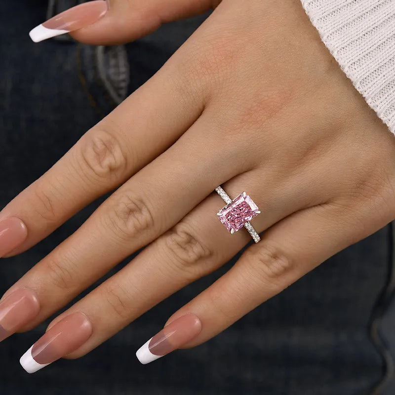 3.5 Carat Radiant Cut Pink Simulated Diamond Ring – Sterling Silver