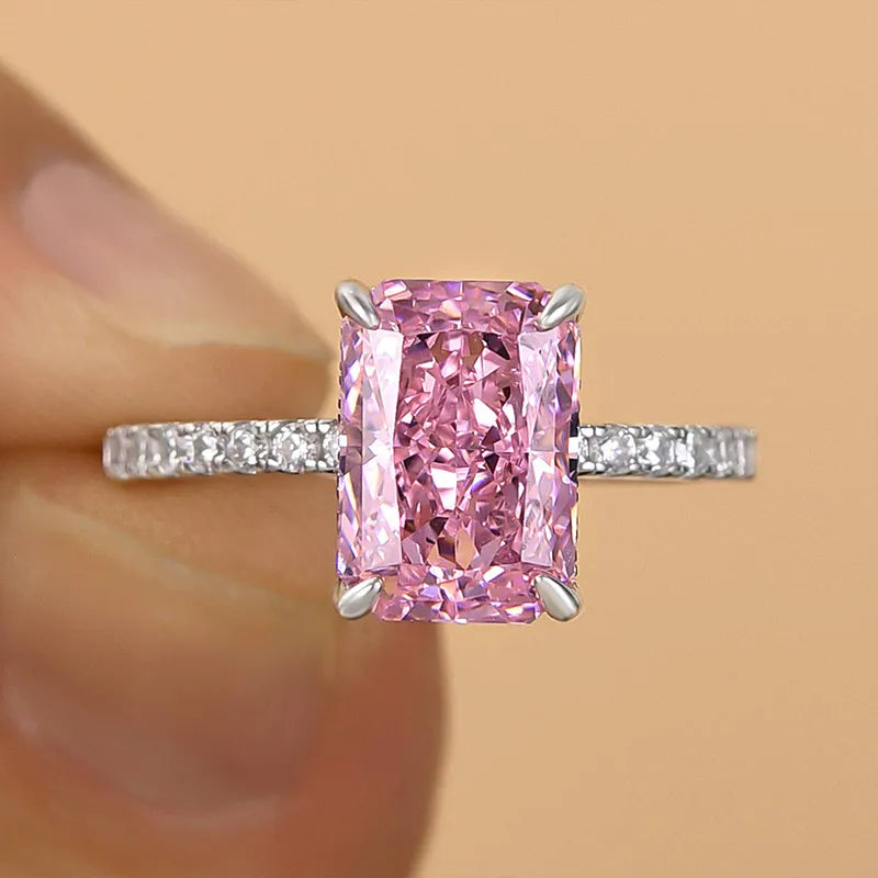 3.5 Carat Radiant Cut Pink Simulated Diamond Ring – Sterling Silver