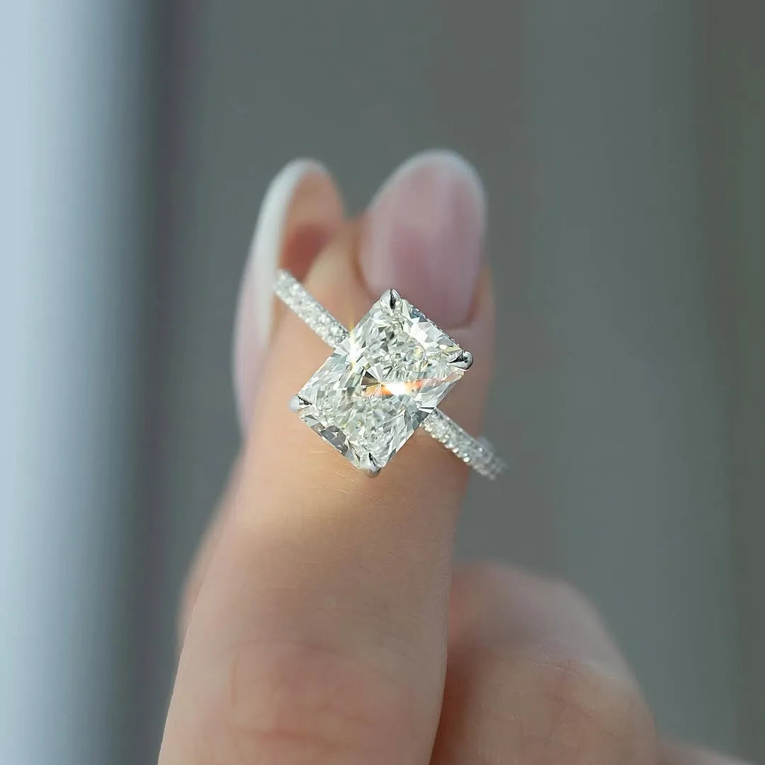 3.5 Carat White Radiant-Cut Simulated Diamond Ring in Sterling Silver