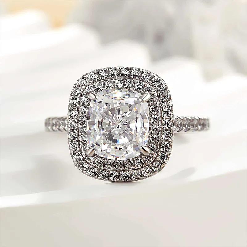2.0Ct Cushion Sona Diamond Halo White Gold Engagement Ring