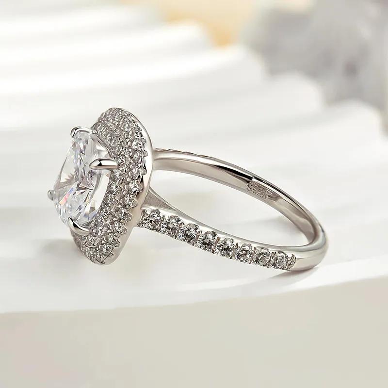 2.0Ct Cushion Sona Diamond Halo White Gold Engagement Ring