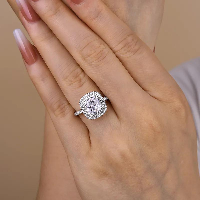 2.0Ct Cushion Sona Diamond Halo White Gold Engagement Ring