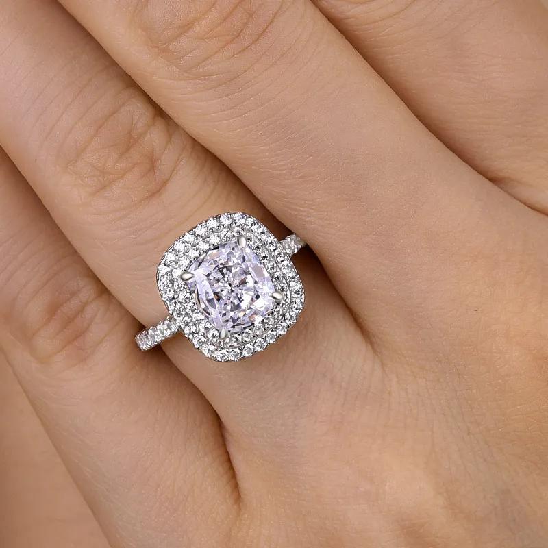 2.0Ct Cushion Sona Diamond Halo White Gold Engagement Ring
