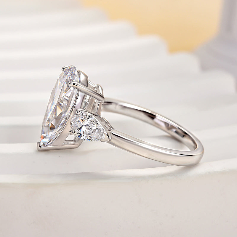 3.5Ct Pear Sona Diamond White Gold-Plated Three Stone Sterling Silver Ring