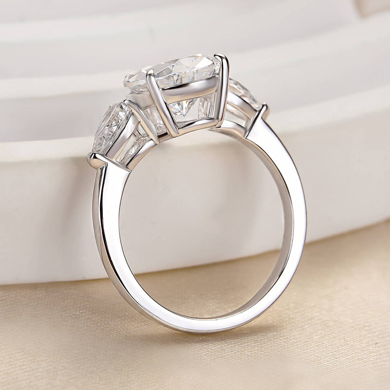 3.5Ct Pear Sona Diamond White Gold-Plated Three Stone Sterling Silver Ring