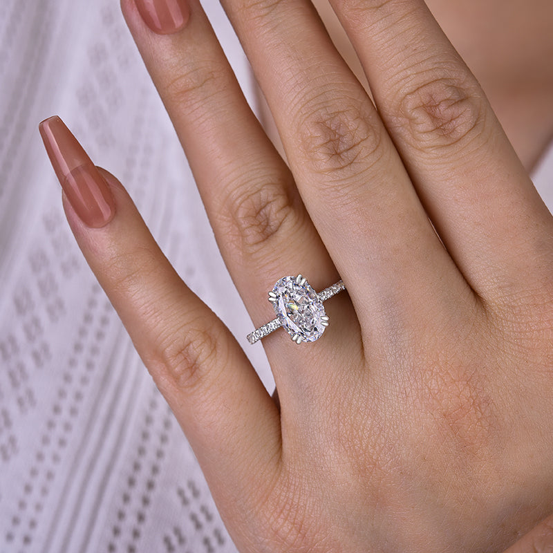 3.5Ct Oval Sona Diamond White Gold-Plated Sterling Silver Halo Engagement Ring