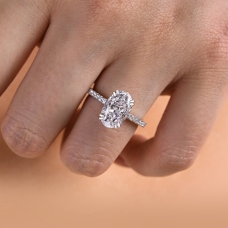 3.5Ct Oval Sona Diamond White Gold-Plated Sterling Silver Halo Engagement Ring