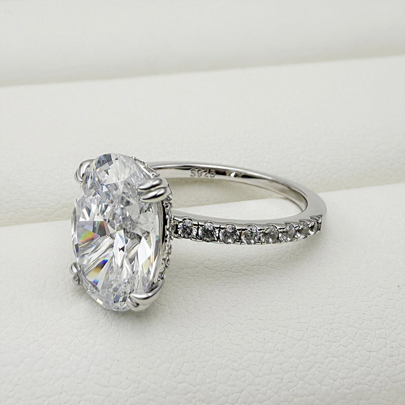 3.5Ct Oval Sona Diamond White Gold-Plated Sterling Silver Halo Engagement Ring