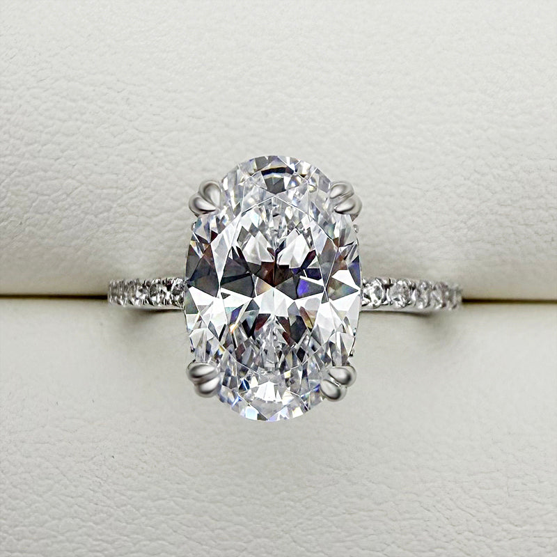 3.5Ct Oval Sona Diamond White Gold-Plated Sterling Silver Halo Engagement Ring