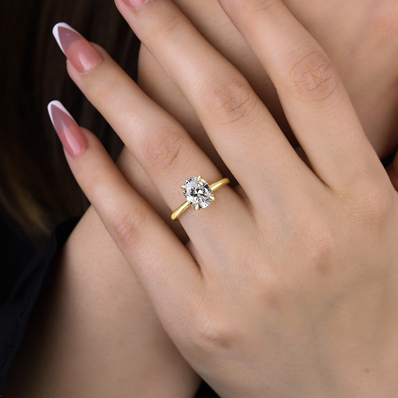 1.5Ct Oval Sona Diamond White Gold-Plated Sterling Silver Engagement Ring