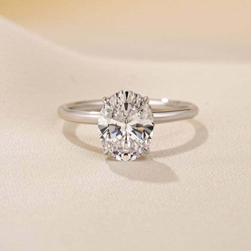 1.5Ct Oval Sona Diamond White Gold-Plated Sterling Silver Engagement Ring