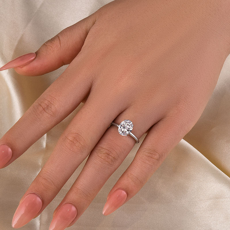 1.5Ct Oval Sona Diamond White Gold-Plated Sterling Silver Engagement Ring