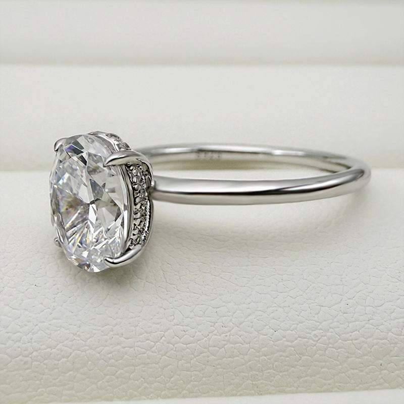 1.5Ct Oval Sona Diamond White Gold-Plated Sterling Silver Engagement Ring