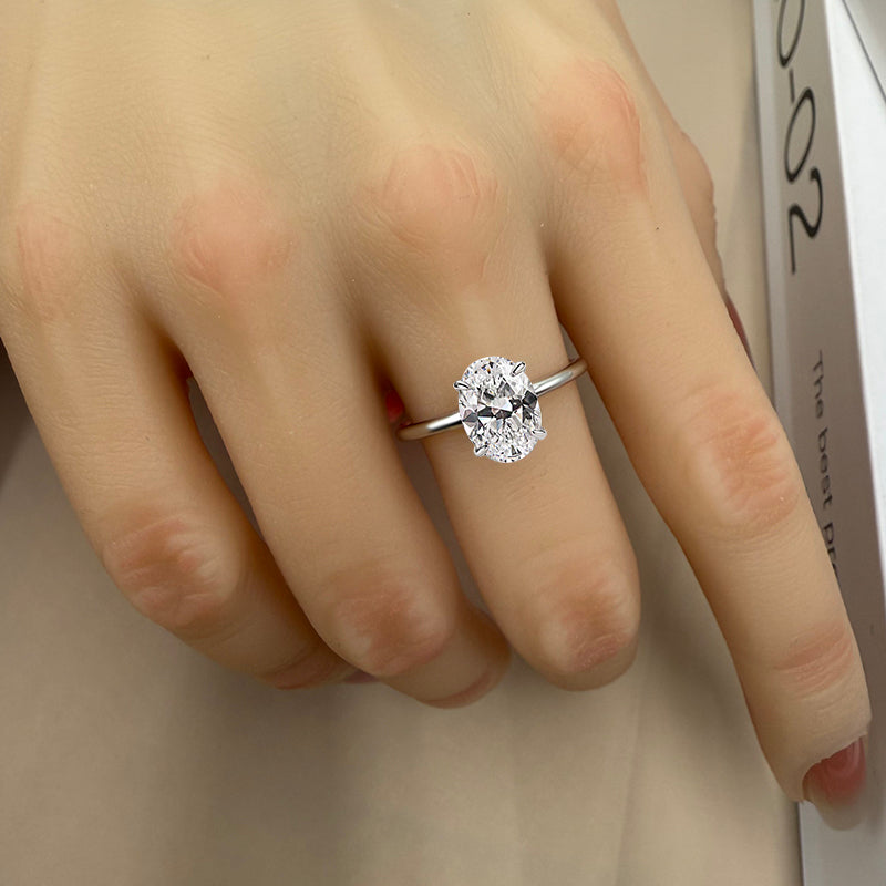 1.5Ct Oval Sona Diamond White Gold-Plated Sterling Silver Engagement Ring
