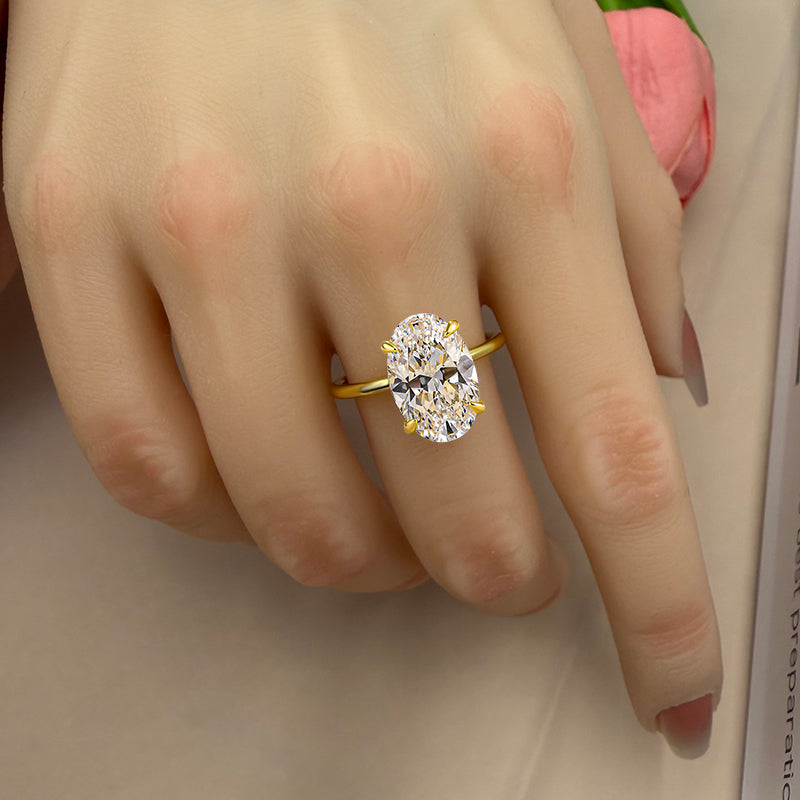 4.0Ct Oval Sona Diamond Gold-Plated Sterling Silver Engagement Ring