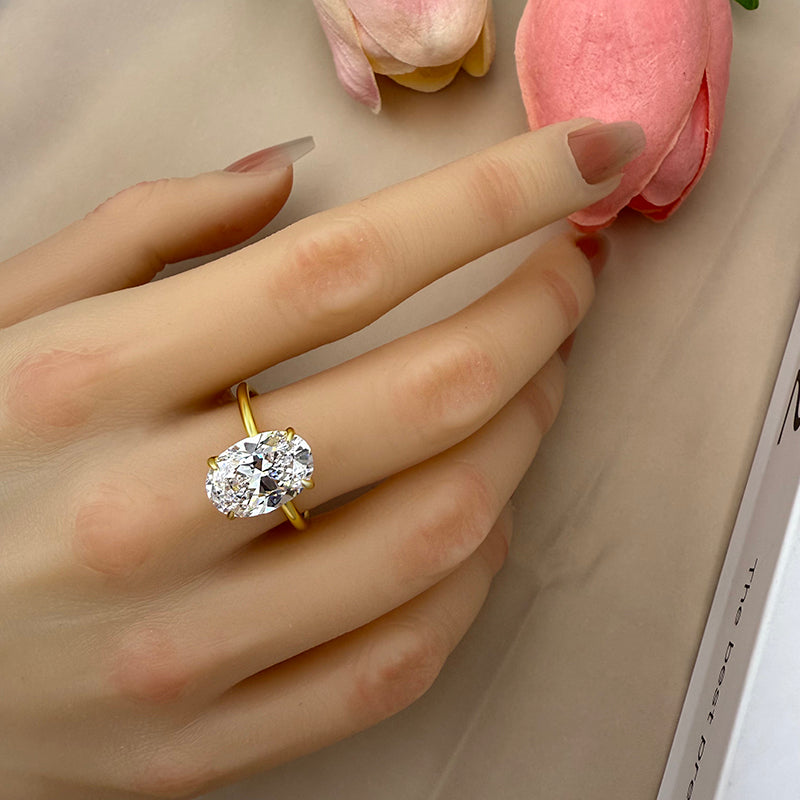 4.0Ct Oval Sona Diamond Gold-Plated Sterling Silver Engagement Ring