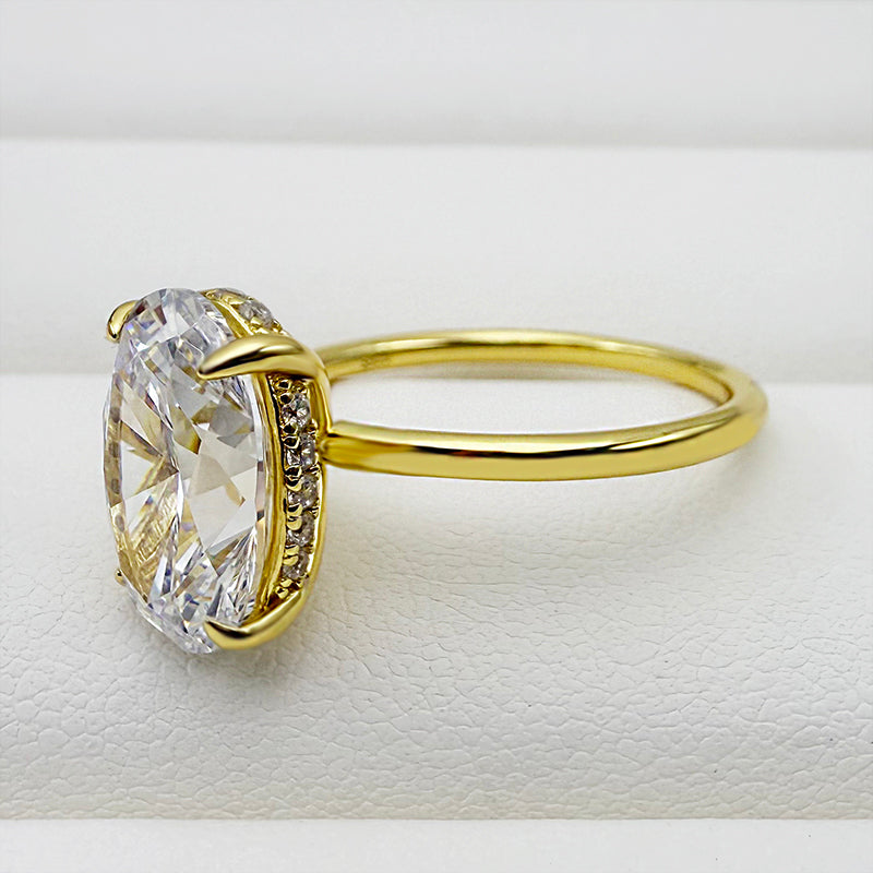 4.0Ct Oval Sona Diamond Gold-Plated Sterling Silver Engagement Ring