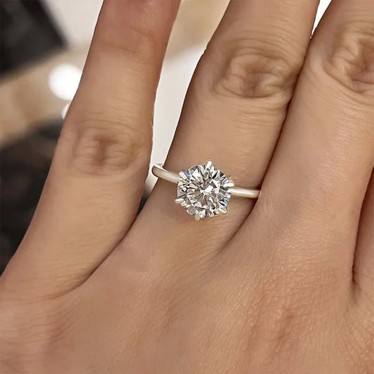 Bague de fiançailles en argent sterling et or blanc avec diamant synthétique de 2,0 carats