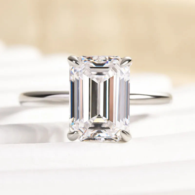 3.5 Carat Emerald Cut Simulated Diamond Ring – Sterling Silver