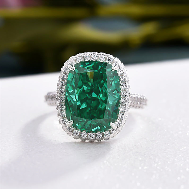 8 Carat Green Cushion-Cut Simulated Diamond Ring in Sterling Silver
