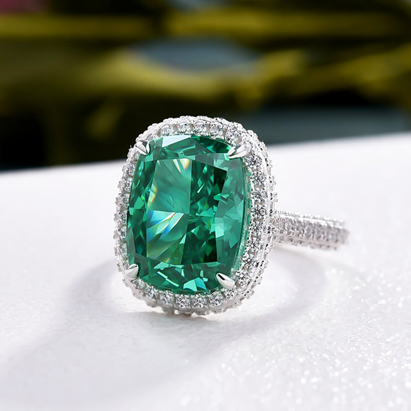 8 Carat Green Cushion-Cut Simulated Diamond Ring in Sterling Silver