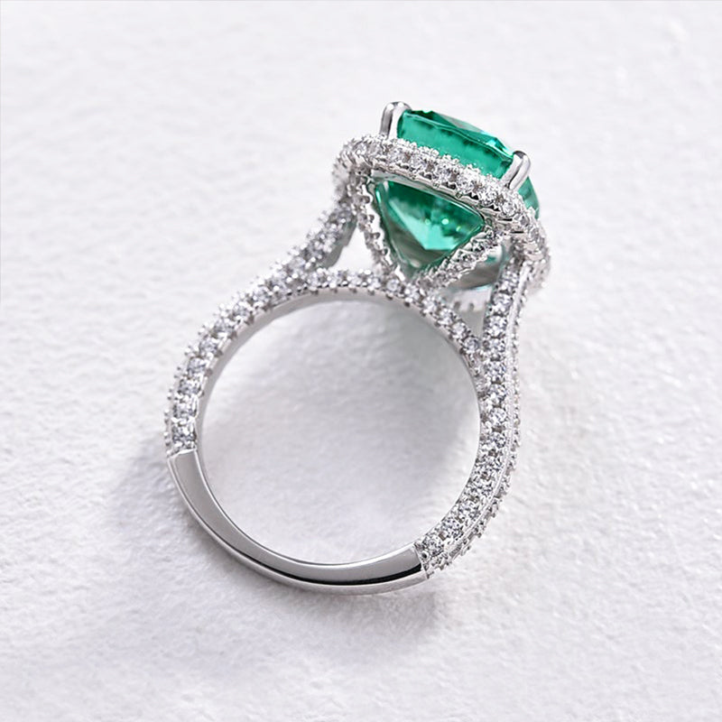 8 Carat Green Cushion-Cut Simulated Diamond Ring in Sterling Silver