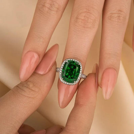 Bague en argent sterling avec diamant synthétique taille coussin vert 8 carats