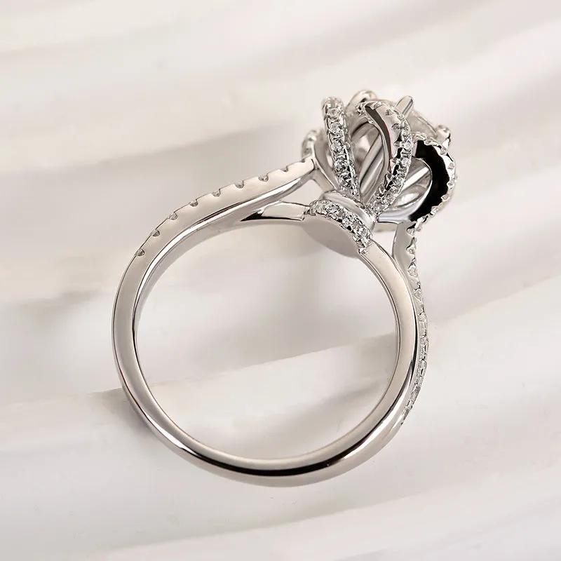 Classic Round-Cut Simulated Diamond Ring in Sterling Silver & White Gold