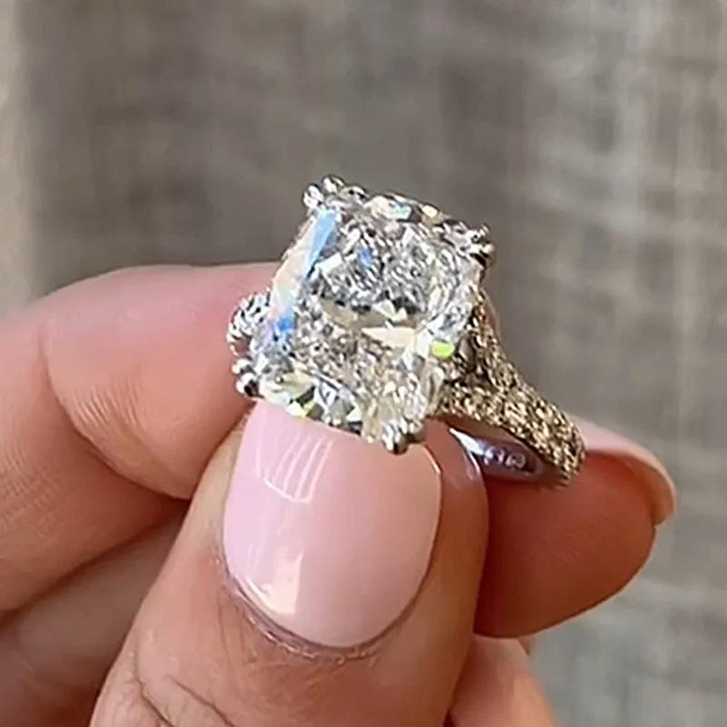 Sterling Silver Ring with Cushion-Cut Simulated Diamond, White Gold Plated