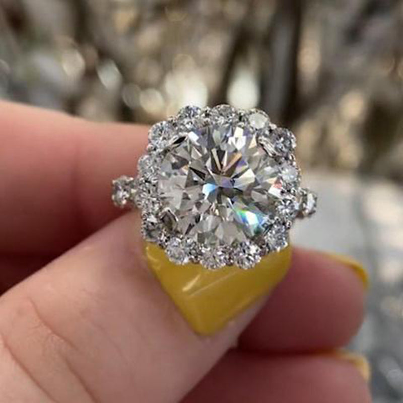 2.0Ct Round Moissanite Engagement Ring, 18K White Gold Plated Sterling Silver