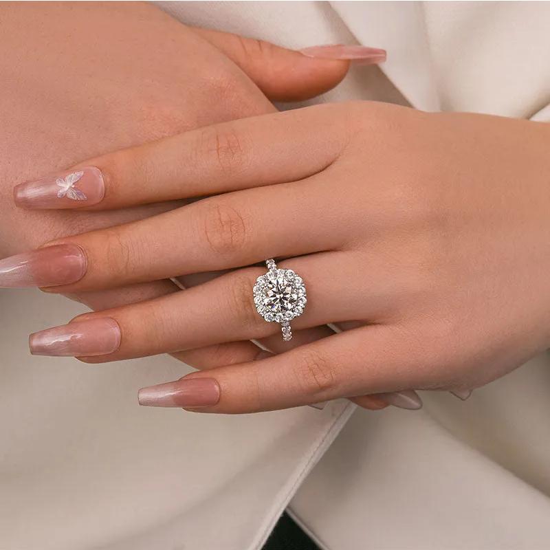 2.0Ct Round Moissanite Engagement Ring, 18K White Gold Plated Sterling Silver