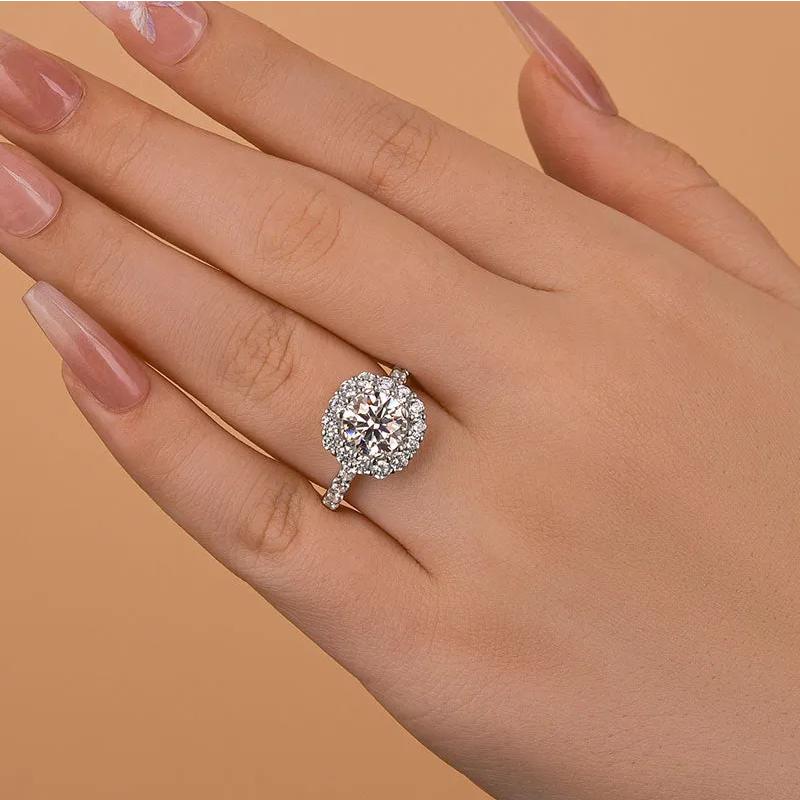 2.0Ct Round Moissanite Engagement Ring, 18K White Gold Plated Sterling Silver