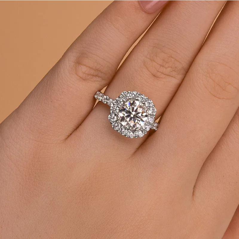 2.0Ct Round Moissanite Engagement Ring, 18K White Gold Plated Sterling Silver