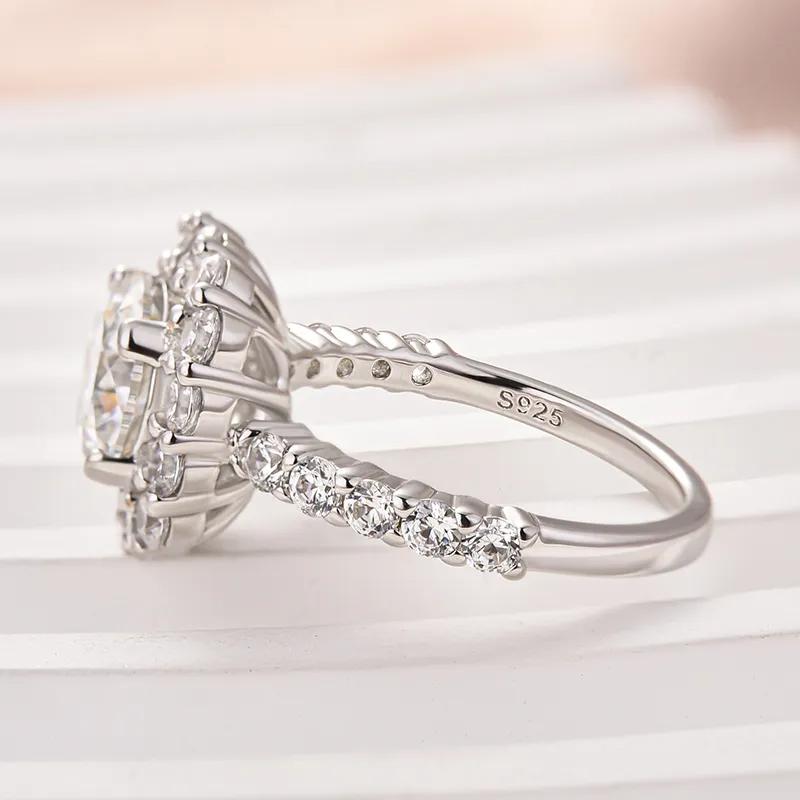 2.0Ct Round Moissanite Engagement Ring, 18K White Gold Plated Sterling Silver
