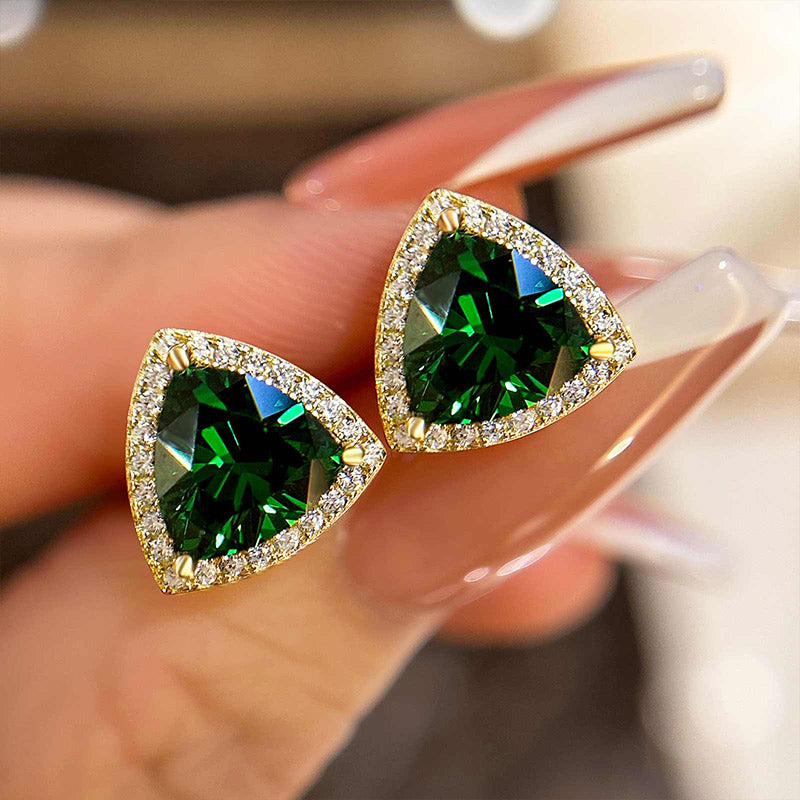 Elegant Trillion Cut Emerald Green Simulated Diamond Earrings