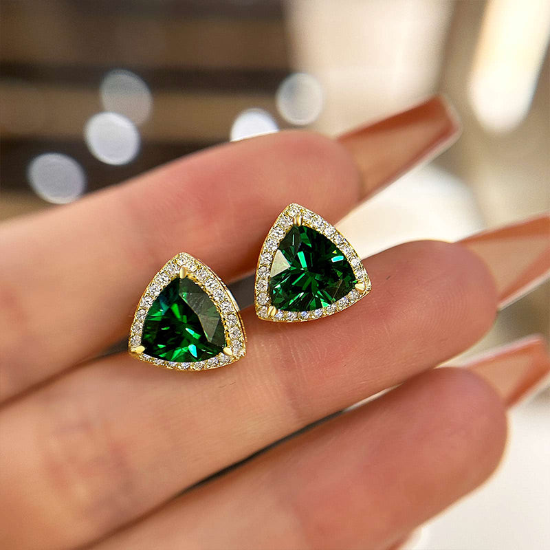 Elegant Trillion Cut Emerald Green Simulated Diamond Earrings