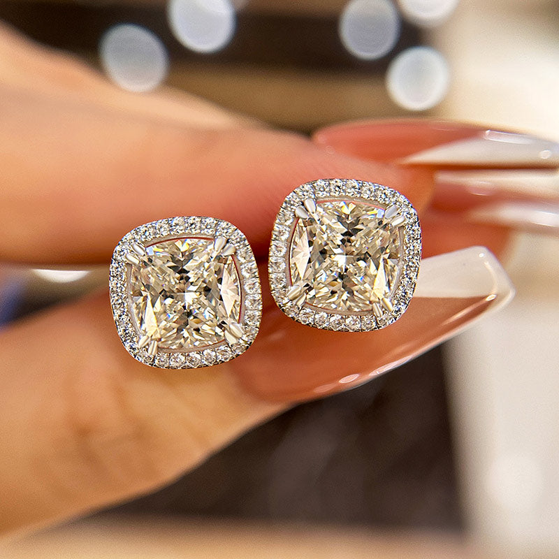 Eternal Love 18K White Gold Plated Cushion Cut Diamond Earrings