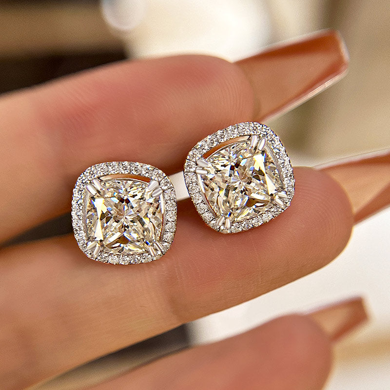 Eternal Love 18K White Gold Plated Cushion Cut Diamond Earrings