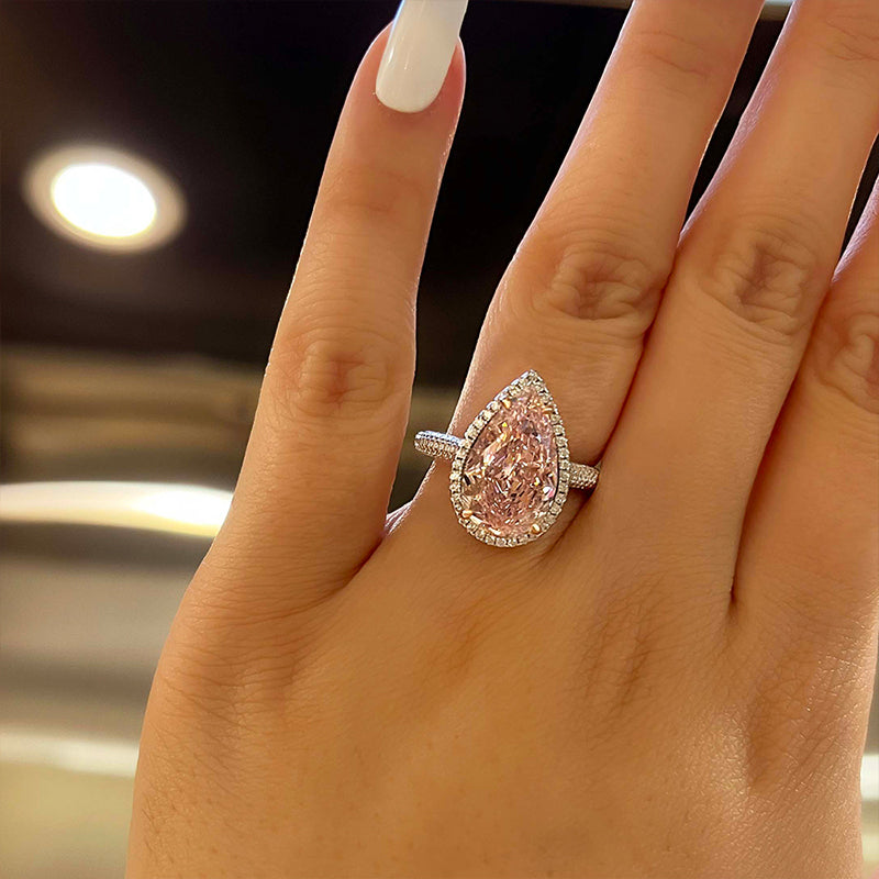 Stunning 925 Sterling Silver Jewelry Set with Pear-Cut Pink Sapphire & Simulated Diamonds