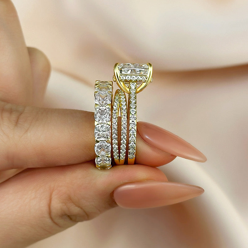 4.5Ct Cushion Cut 3PC Ring Set - White/Yellow/Rose Gold Plated
