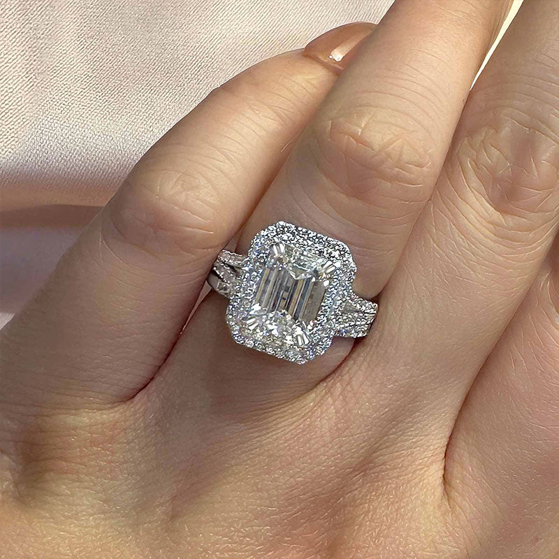 3.5Ct Emerald Cut Simulated Diamond Wedding Set, White Gold Plated