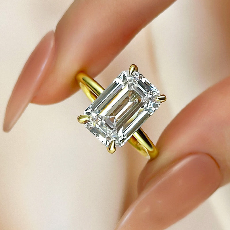 5Ct Emerald Cut Two-Tone Ring 925 Silver White/Yellow Gold