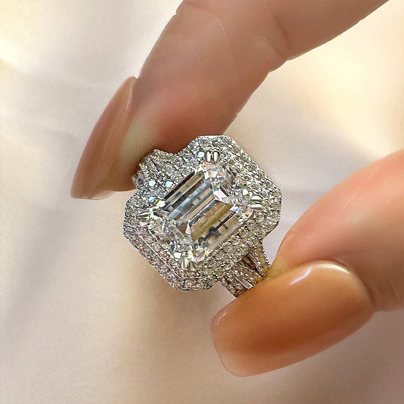 3.5Ct Emerald Cut Simulated Diamond Wedding Set, White Gold Plated