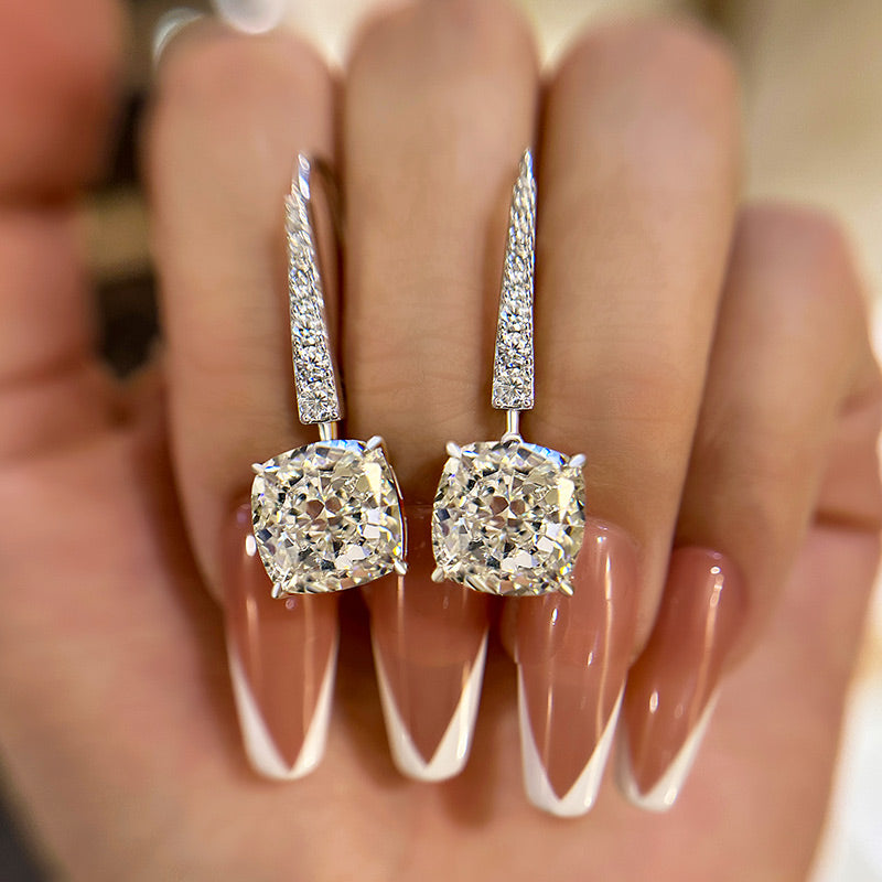 Stunning Cushion-Cut Simulated Diamond Earrings with Round Accents