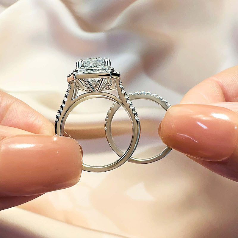 3.5Ct Emerald Cut Simulated Diamond Wedding Set, White Gold Plated