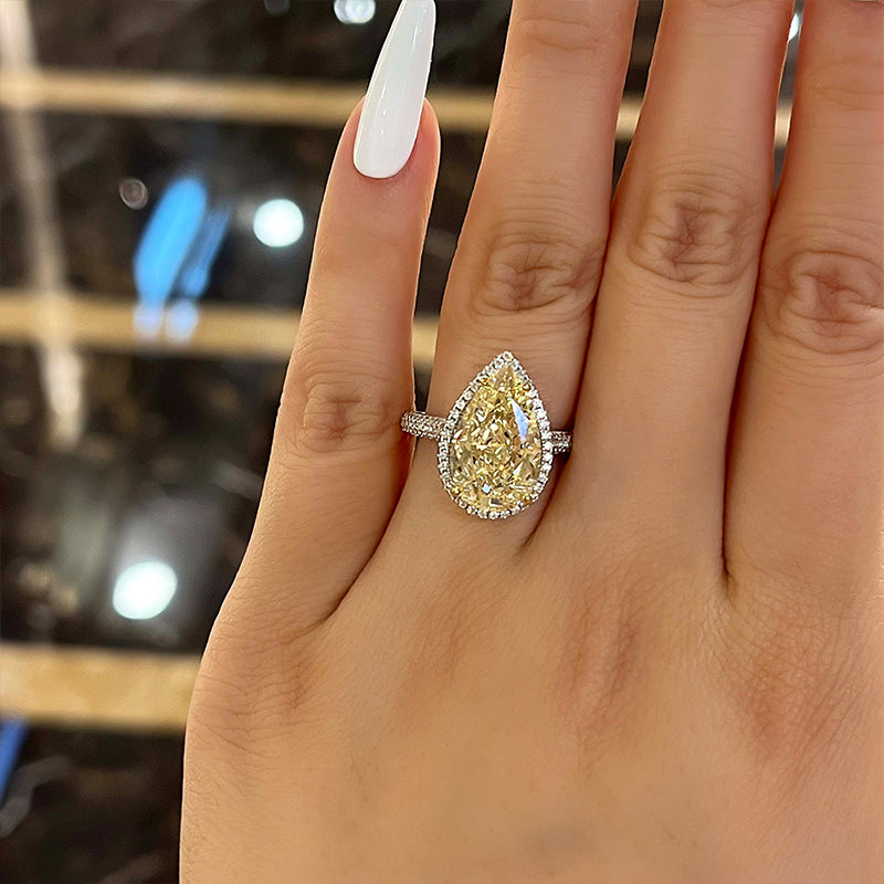 4.5 Carat Pear Cut Yellow Sapphire Halo Ring